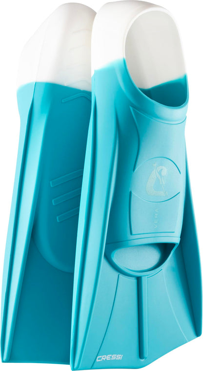 CRESSI Vera Fins Aquamarine/White L-Unisex 100% Silicone Short Fins Closed Shoe Design, for Swimming, Open Water Training, Swimming Pool, Snorkelling,