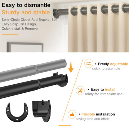 Wardrobe Rail Extendable Clothes Rail Heavy Duty 32mm Adjustable Wardrobe Pole and Fittings with Brackets Black 68-110cm