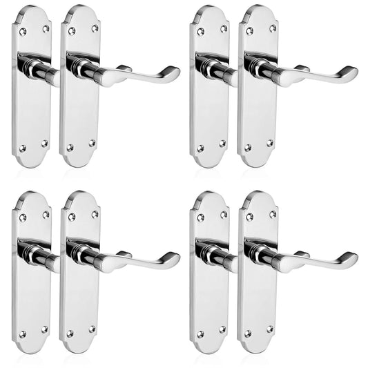 XFORT Richmond Lever Latch Scroll Door Handles, Set for Wooden Doors, Internal Handles, [4 Pairs] Polished Chrome