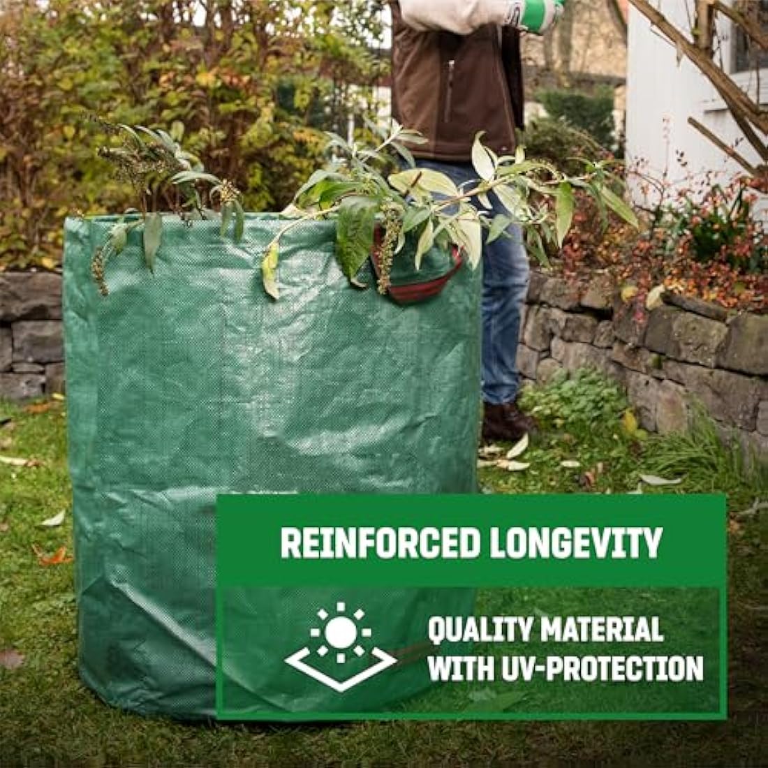GardenGloss® Garden Waste Bags Heavy Duty with Handles (6pcs) - 272L High Capacity Garden Bag - UV Stable and Water Repellent - Reusable