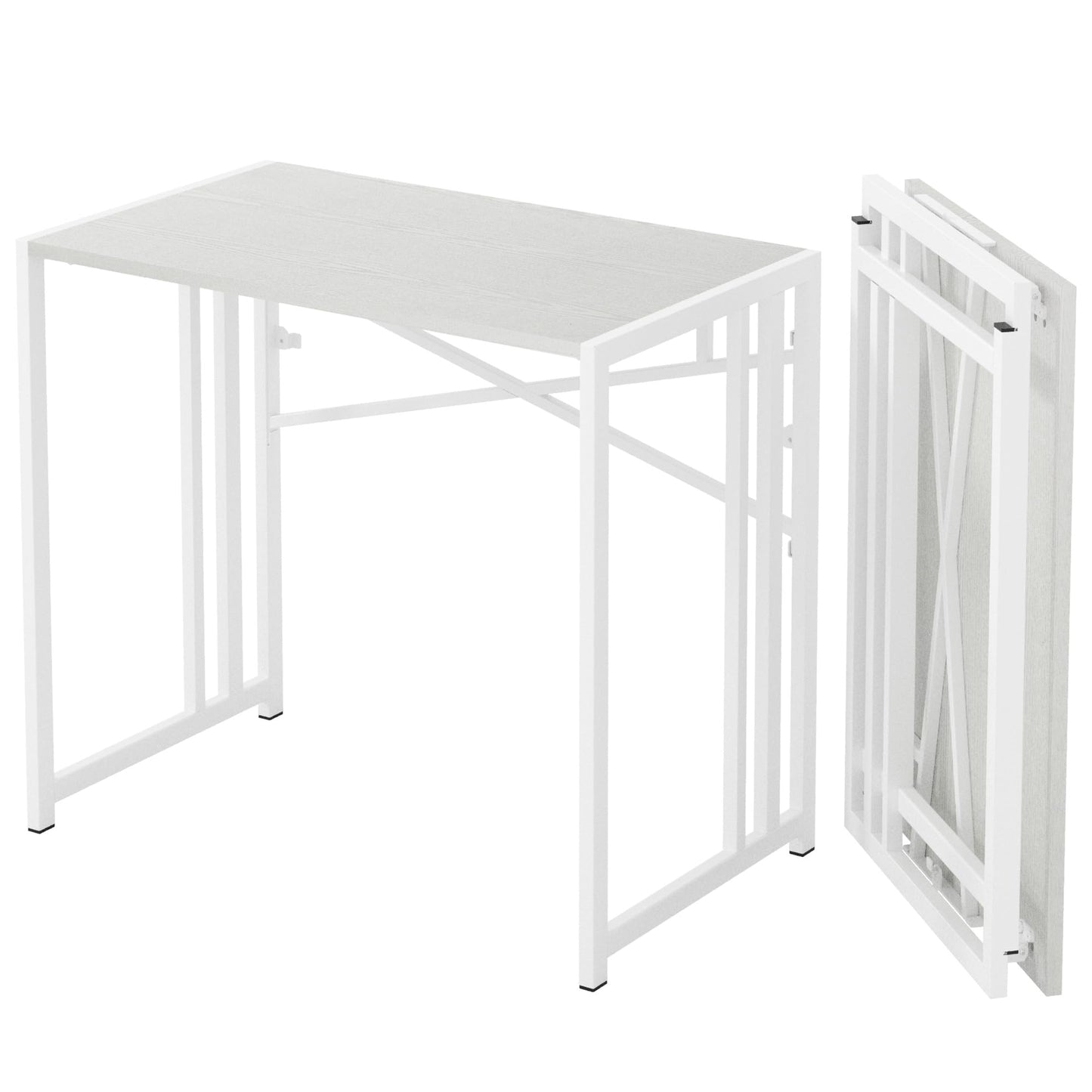 Lutown-Teen 90 cm Small Folding Computer Desk No Assembly Required, White