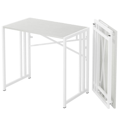 Lutown-Teen 90 cm Small Folding Computer Desk No Assembly Required, White