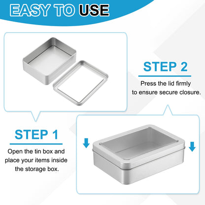 PATIKIL Metal Tin Box, 5.1 x 3.7 x 1.9 Inch Rectangular Storage Tin Box with Lid Portable Tinplate Container with Window for Home Organizer Crafts