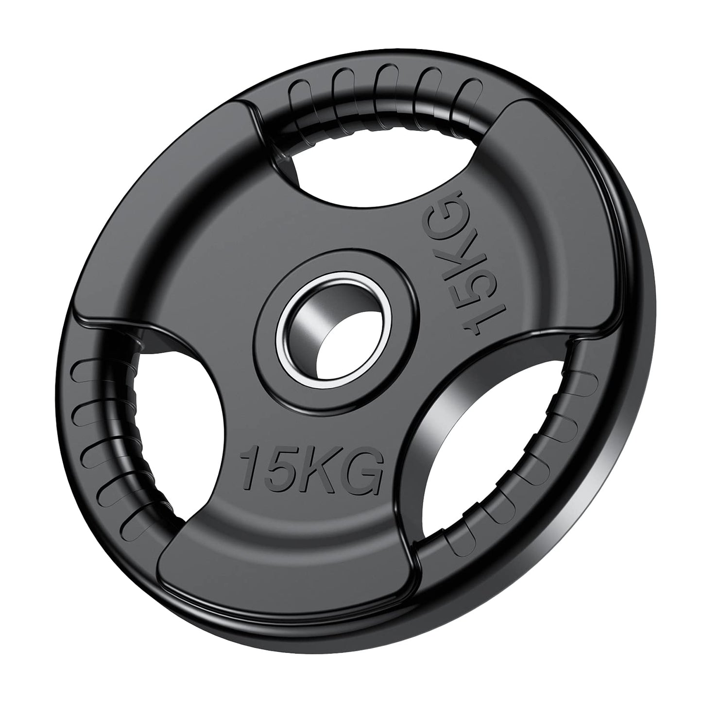 PhysKcal Olympic Weight Plates 1 x 15kg with Rubber Finish 2?? Opening and Tri-Grips, Black Barbell Plates Discs for Lifting and Strength Training,