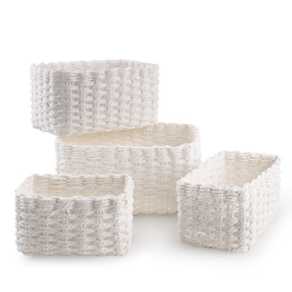 Wicker Basket, Revivoer Set of 4 Small Wicker Hamper for Gifts, Multifunctional Storage Baskets Empty for Bedroom Home Office (Blanc)