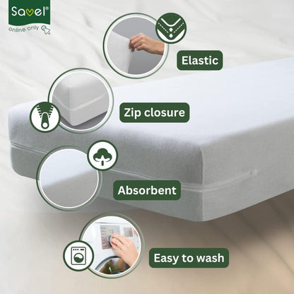 SAVEL - Mattress Encasement (150x190/200 cm) King Size | Adjustable and Elastic | Absorbent Mattress Protector - White