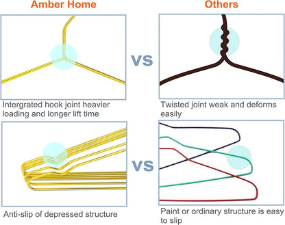 Amber Home 20pcs Shiny Metal Coat Hangers, Iron Shirt Hangers, Gold
