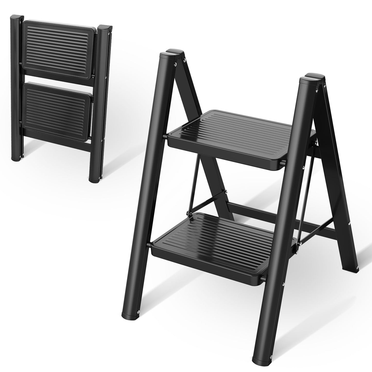 Step Ladder Foldable, Ladder with Wide Non-Slip Pedal, Step Stool with 150 kg Capacity, Home, Pantry, Indoor and Outdoor Use (2-Step)