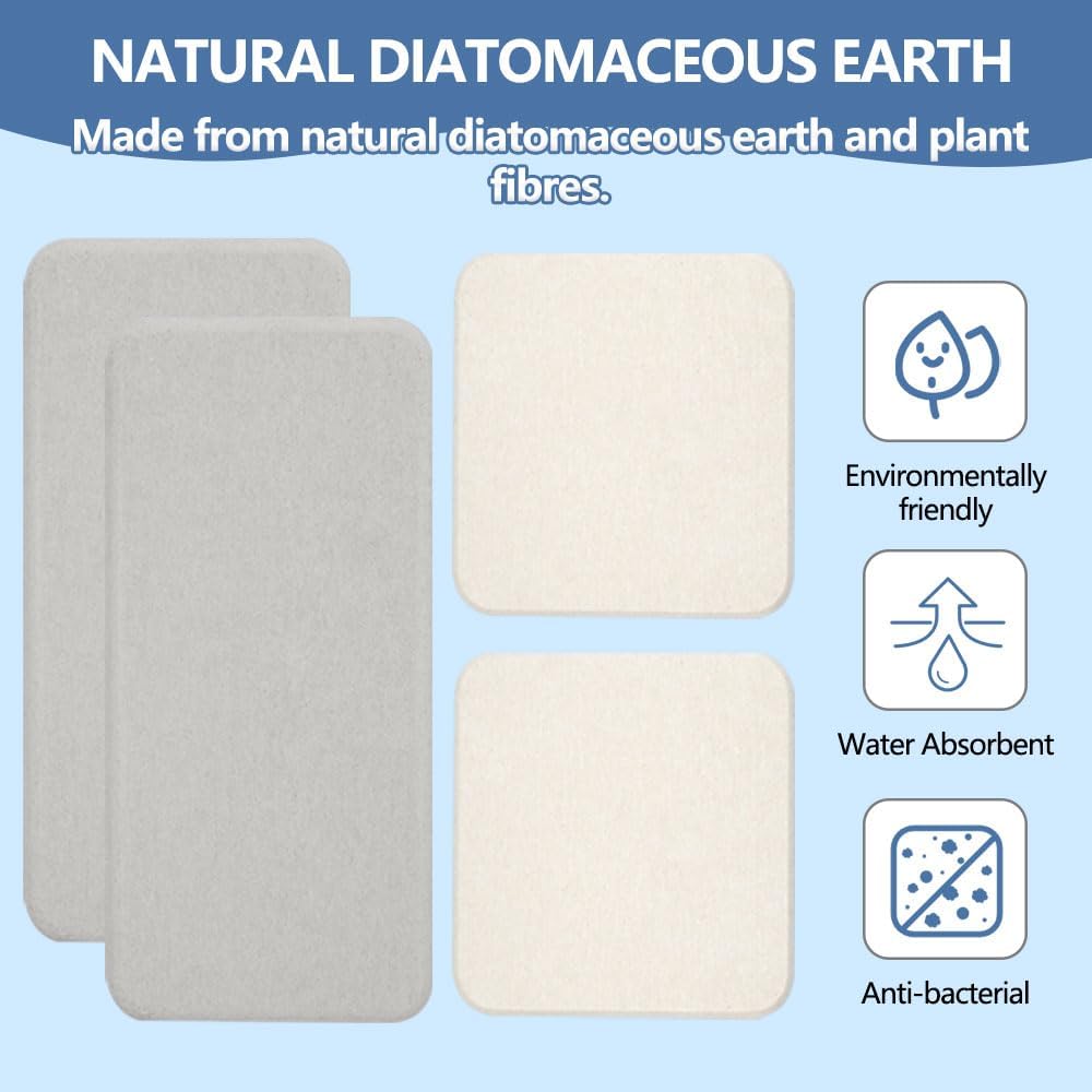 4 Piece Water Absorbent Diatomite Coasters,8x8cm Water Absorbing Stone Tray