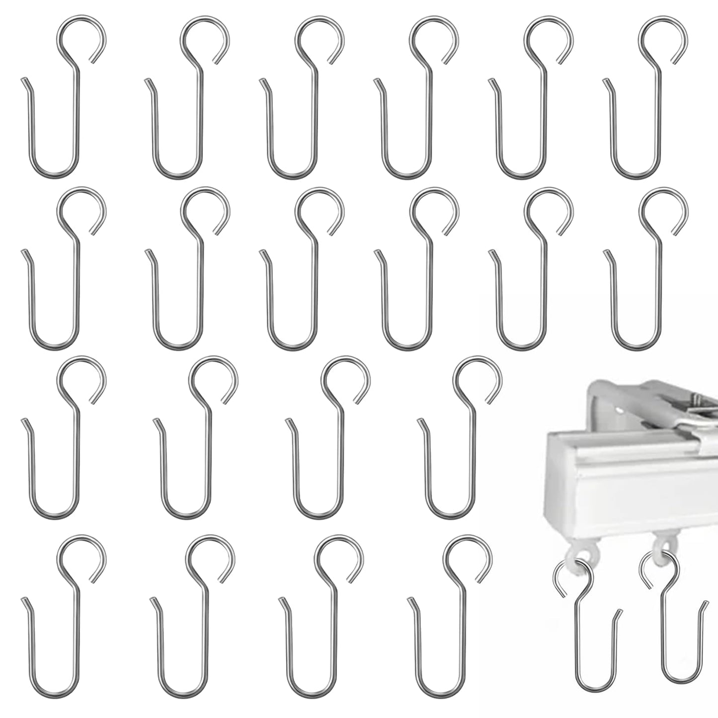 20PCS Shower Rail Hooks Silver Shower Curtain Hooks S Shaped Showers Hook for Curtains Rust Proof Stainless Steel Showers Curtain Rings for Bathroom