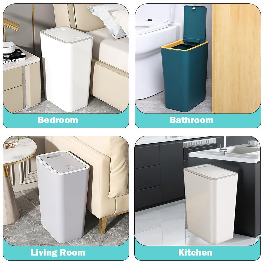 9L Slim Bathroom Bin with Touch Top Lid - Plastic Dog-Proof Narrow Trash Can for Bedroom, Office, Living Room, Kitchen, and Toilet (Green)