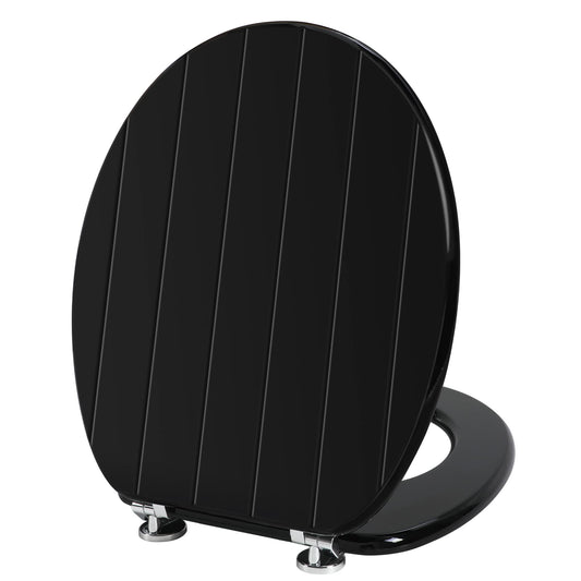 Angel Shield Black Toilet Seat Antibacterial Adjustable Hinges Wooden Toilet Seat Fits Never Slips for Bathroom (Classic, Black)