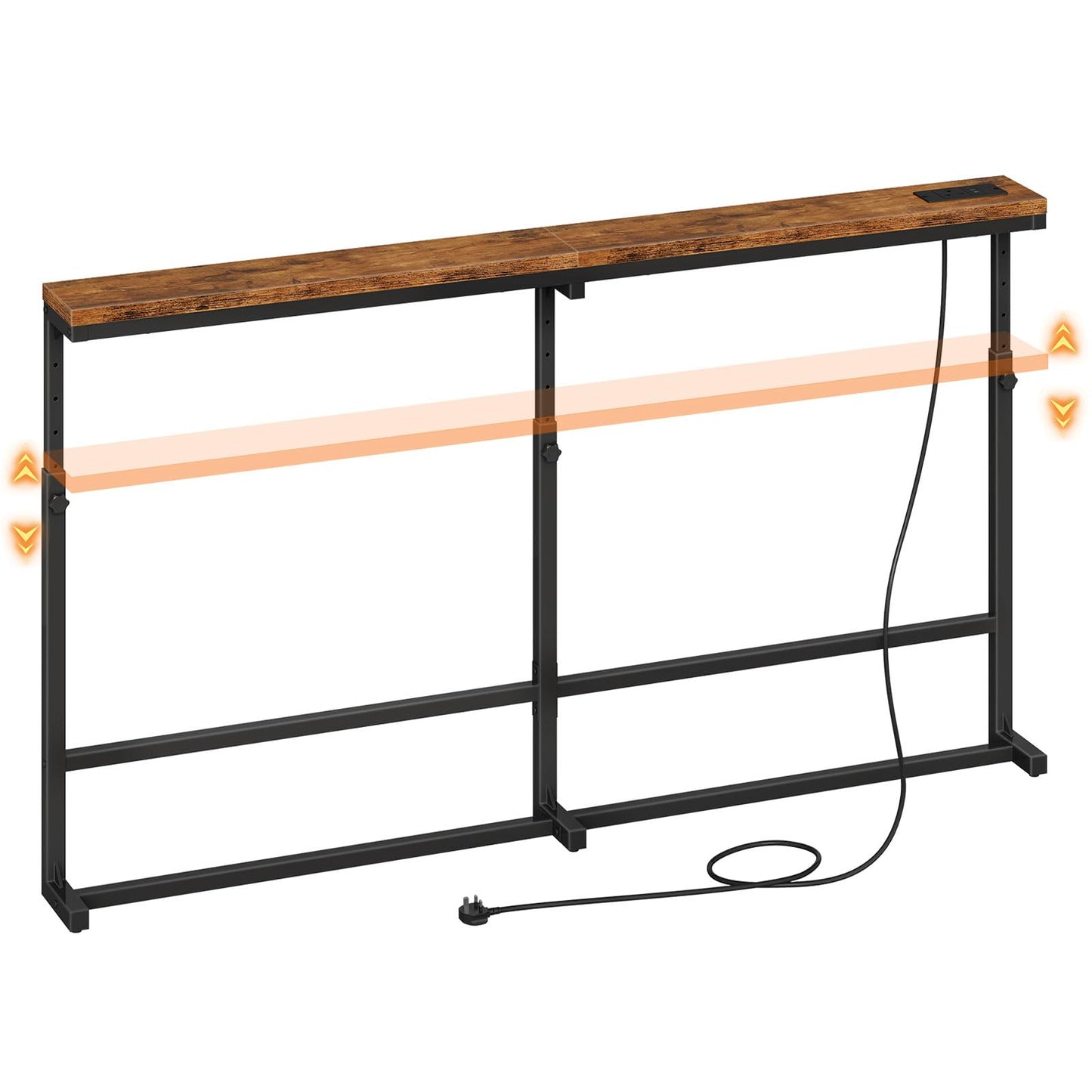 HOOBRO 160 cm Slim Console Table with Charging Station, Height Adjustable