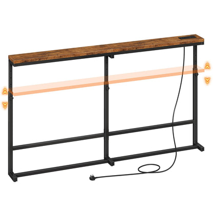 HOOBRO 160 cm Slim Console Table with Charging Station, Height Adjustable