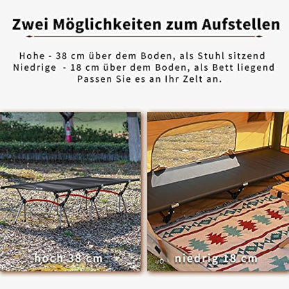 TOMOUNT Camp Bed, Lightweight Camping Lounger, Aluminium Alloy, Compact Camping Bed, Travel Cot for Balcony, Garden, Camping, Outdoor Hiking