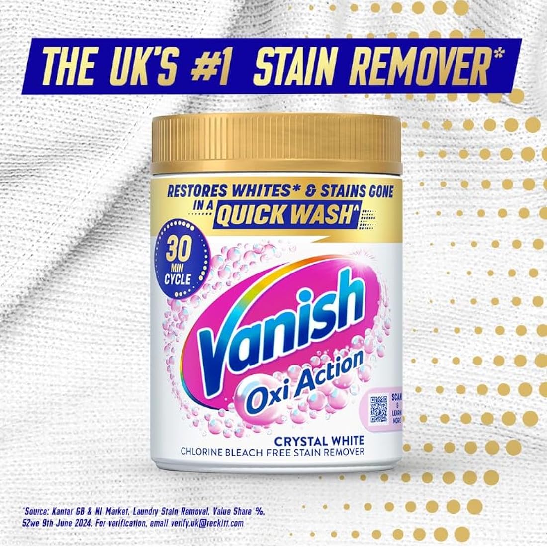Vanish Fabric Stain Remover, Gold Oxi Action Powder Crystal Whites, 1.41 kg