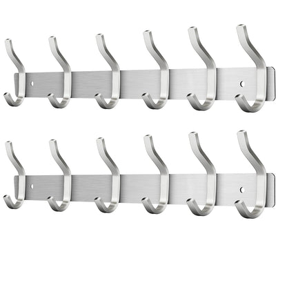 MEIJO Coat Hooks Wall Mounted, Coat Rack Wall Mounted Stainless Steel with 6 Hooks Heavy Duty Coat Hooks for Door, Bedroom, Bathroom, Kitchen
