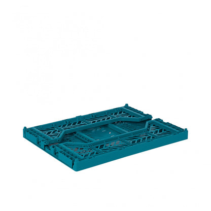 AYKASA Folding Crate, Sturdy Folding Crate, Plastic, Stackable, Peacock Green, Midi (40 x 30 x 14 cm)