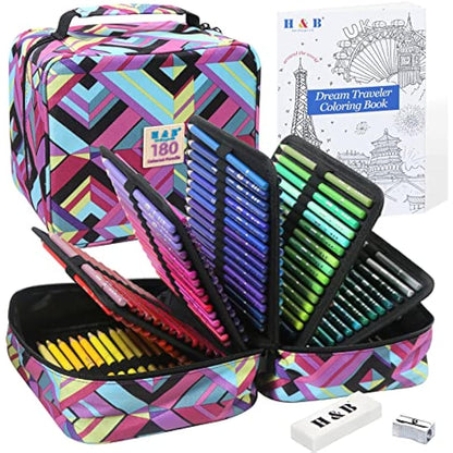 H & B Colouring Pencils 180Pcs Oil Based Coloured Pencils Drawing Set Professional Colouring Pencils Set with Colouring Book Art Sets for Adults Artists