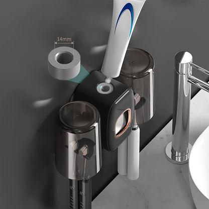 Braozaiw toothbrush holder wall mounted, toothpaste dispenser, electric toothbrush holder, With 4 Brush Slots 2 Cups No Drilling Required (Black)