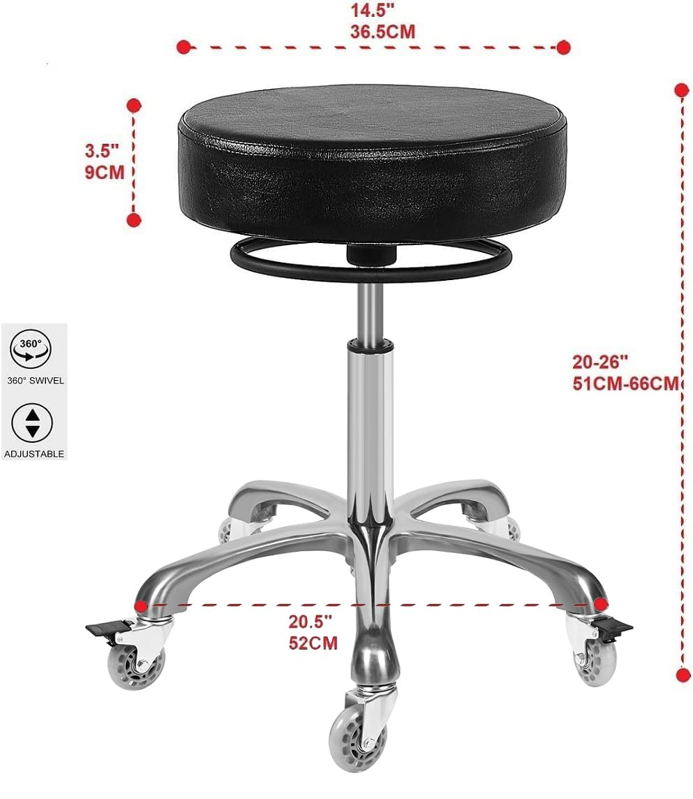 Salon Rolling Stools with Locking Castor Wheels - Adjustable Swivel Stool Chair Heavy Duty 400 lbs Thick Cushion Hydraulic Shop Stool for Massage