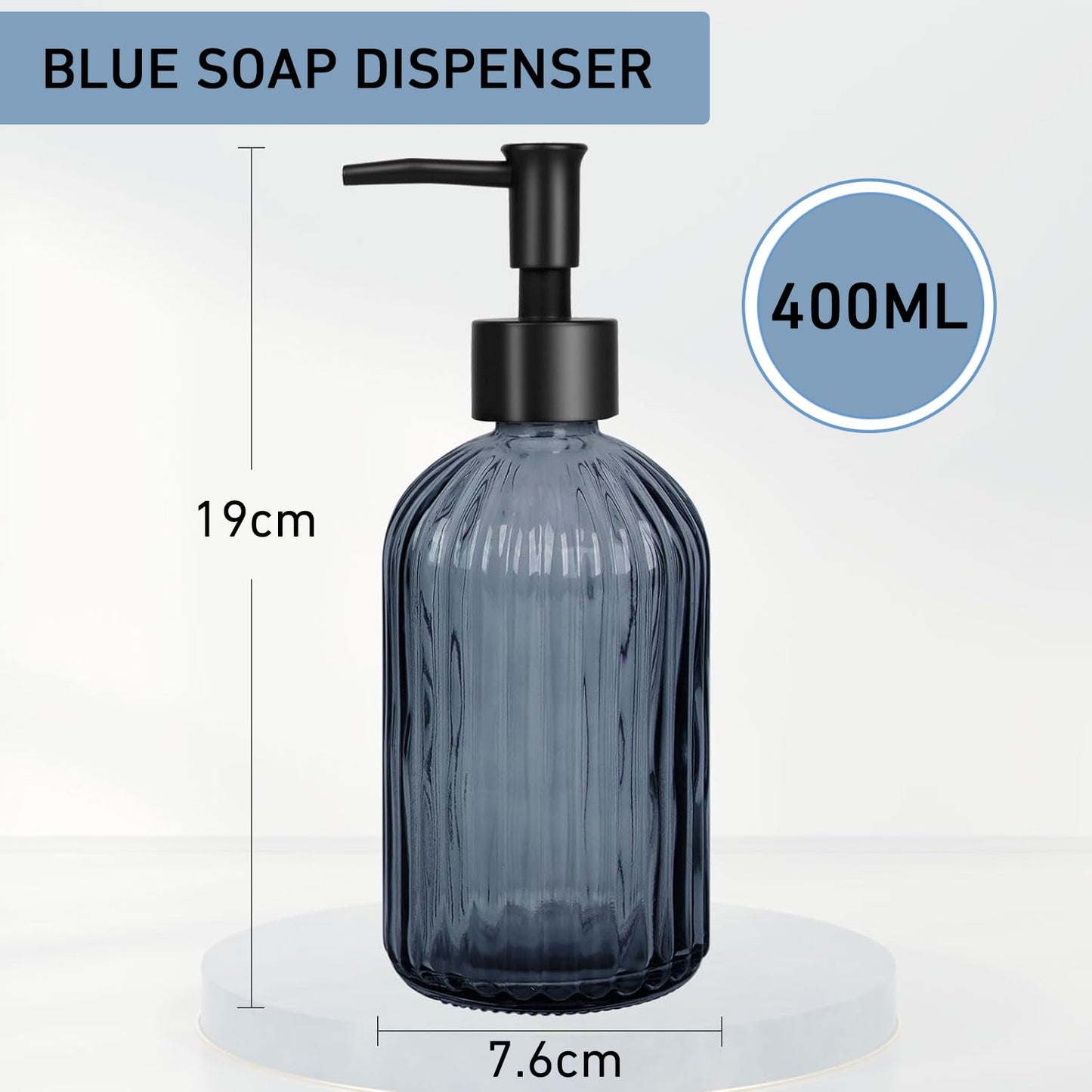 GKSCXEXE 400ml Blue Soap Dispenser, Glass Soap Dispenser Bottle with Pump