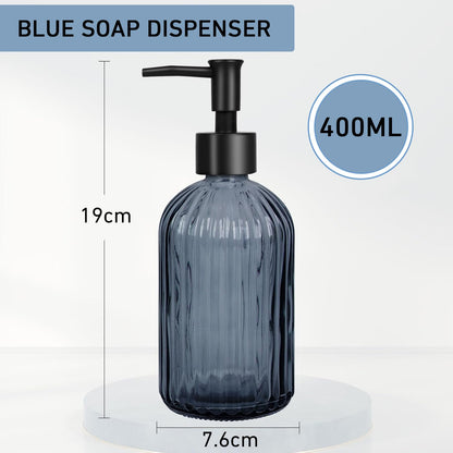 GKSCXEXE 400ml Blue Soap Dispenser, Glass Soap Dispenser Bottle with Pump