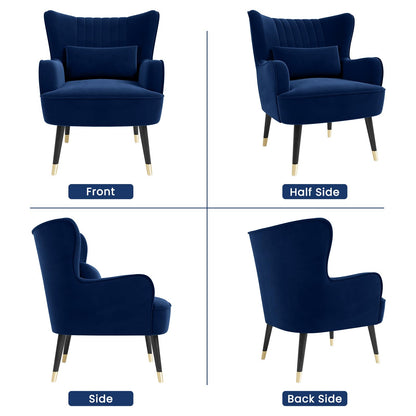 Vesgantti Velvet Accent Chair with Lumbar Pillow, Wing Back Large Armchair