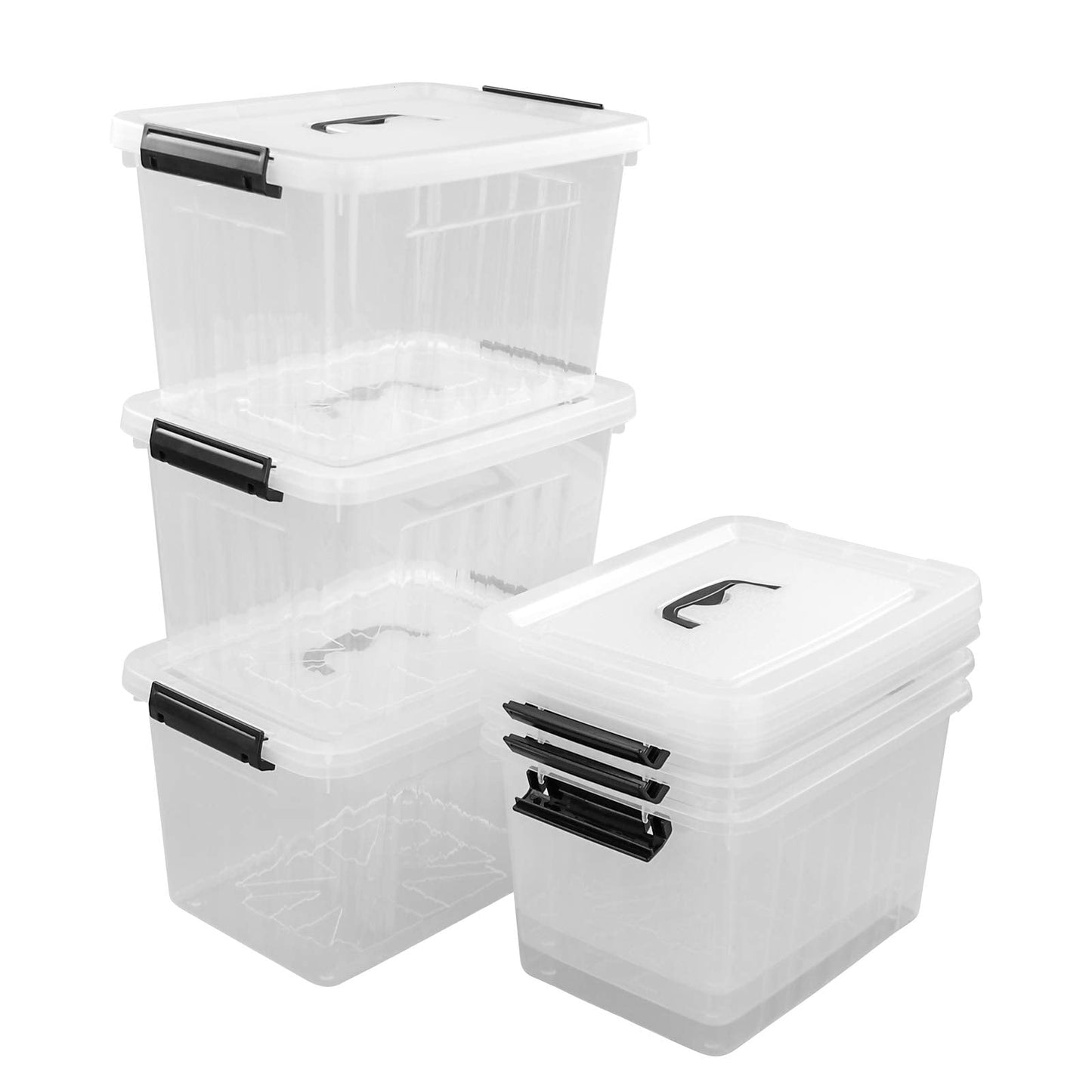 Farmoon 12 Liter Plastic Latching Storage Boxes with Lids, Clear, 6 Packs