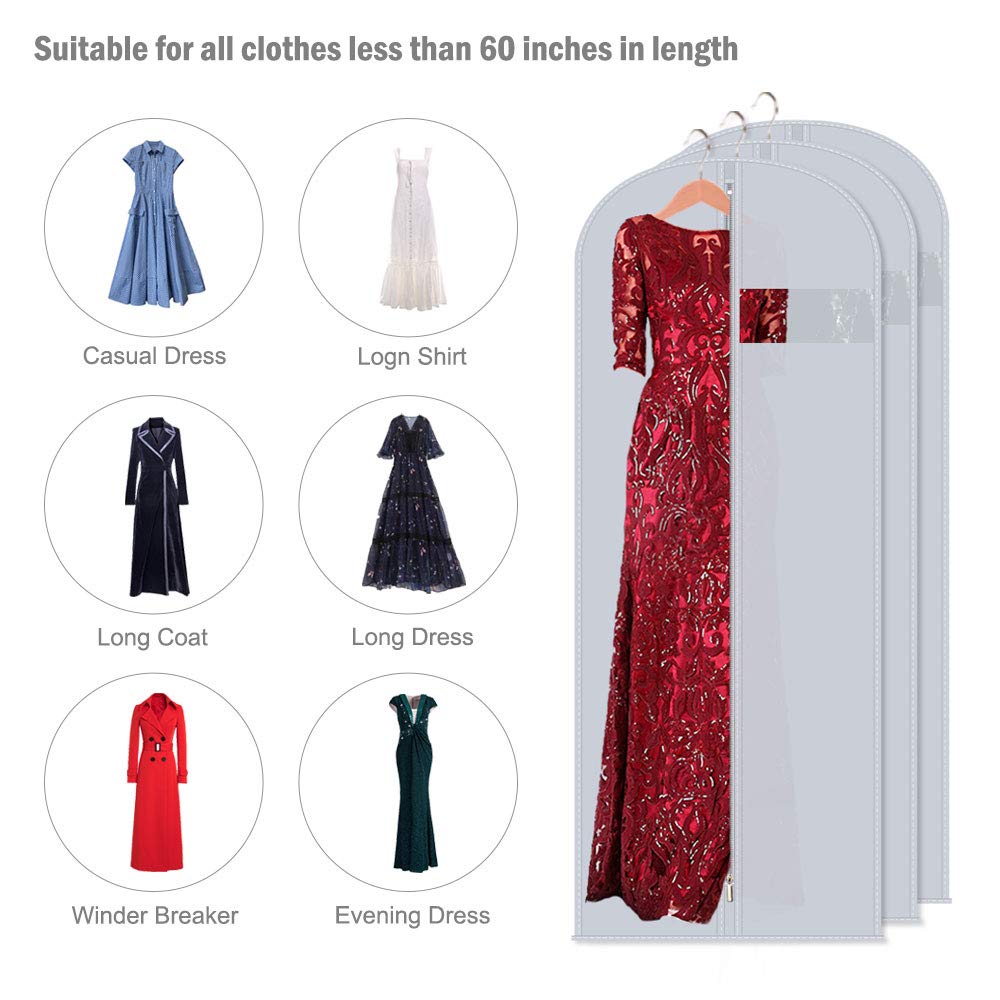 Mr Hsiung & Mrs Yin 60 Inches Long Suit Covers for Men and Women, 3PCS Foldable Garment Bag, Anti-moth Dress Bags Covers Long
