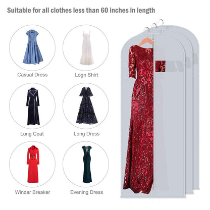 Mr Hsiung & Mrs Yin 60 Inches Long Suit Covers for Men and Women, 3PCS Foldable Garment Bag, Anti-moth Dress Bags Covers Long