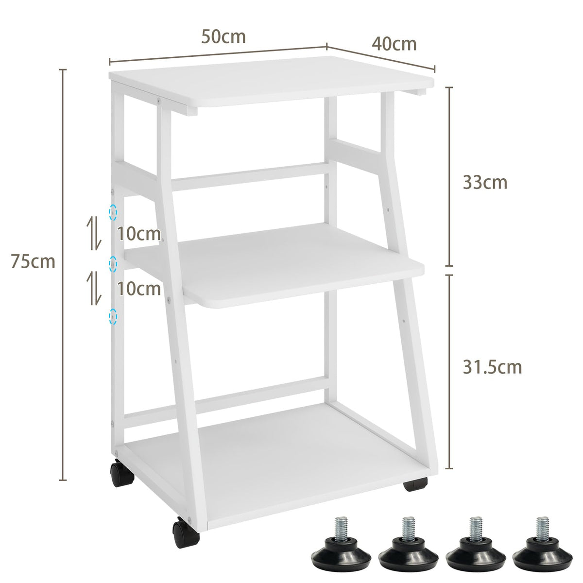 PUNCIA 50x40x75cm 3 Tier Printer Table with Storage
