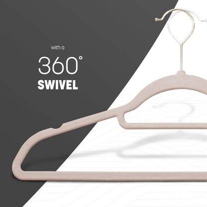KEPLIN Velvet Hangers 20 Pack - Non-Slip Clothes Hangers with Tie Bar & 360° Hook - Durable & Sturdy, Space-Saving Wardrobe Organisers for Suits