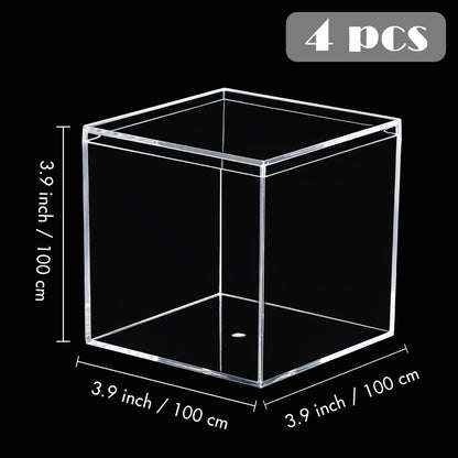 Kamehame Clear Acrylic Display Box with Lid Small Boxes 4 Pcs 10x10x10cm