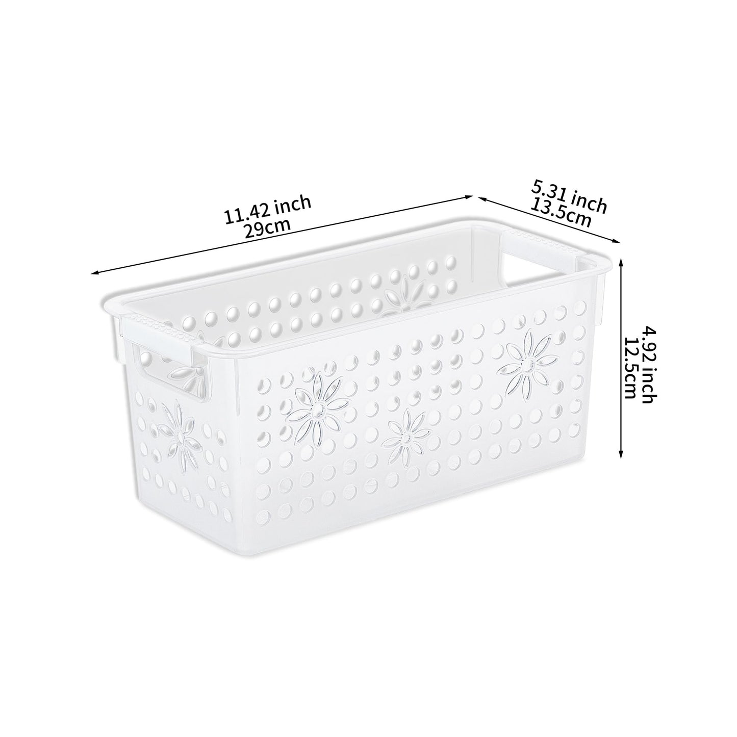 Cetomo Plastic Storage Box, Storage Baskets with Handle, Shelf Basket Organizer with Hole, Open Top Storage Bin for Home Kitchen Office, Transparent