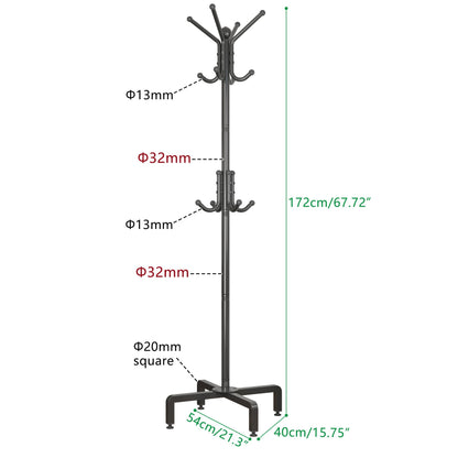 dongliangqinying Metal Freestanding Coat Rack, 3-Tier with 12 Hooks, Black