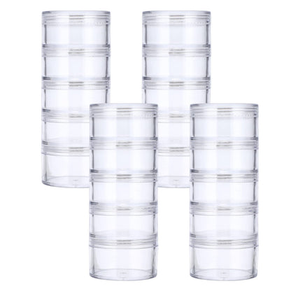 SUMTree 4 Packs 5 Slot Clear Plastic Round Storage Jars, Mini Jars, Large