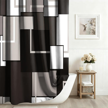 Xiaoterna Geometric Shower Curtain Abstract Black White Grey Bathroom Curtain Modern Simplicity Geometry Patchwork Waterproof Washable Shower Curtain