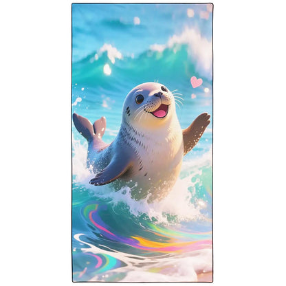 Violetpos Rainbow Wave Seal Beach Towel, Extra Large 180x90 cm 250GSM Microfibre, Sand Free Quick Dry
