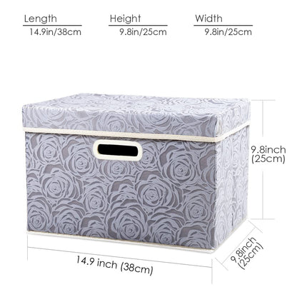 Prandom Storage Boxes with Lids.Rose Pattern Fabric Decorative Storage Box, Really Useful Box,Clothing Storage,Cubes