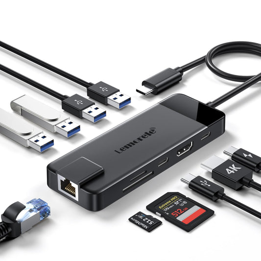 Lemorele USB C Hub - Dock 10 in 1, Multiport Adapter with 1Gbps Ethernet,4K HDMI, 4 3.0/2.0,USB 3.0,PD 100W,SD/TF,USB Docking Station for MacBook