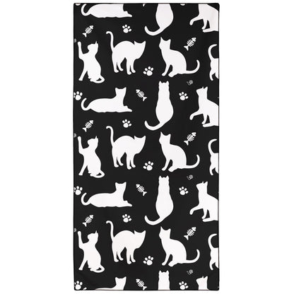 Violetpos Black White Cat Silhouette Beach Towel, Extra Large 180x90 cm 250GSM Microfibre, Sand Free Quick Dry