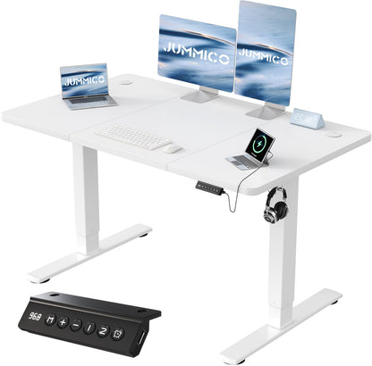 JUMMICO 120x60cm Electric Standing Desk with USB Charging Height Adjustable Desk with Sedentary Reminder Stand Up Desk with Splice Board for Home