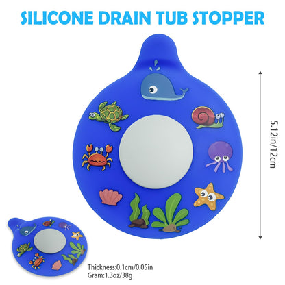 Silicone Bathtub Drain Stopper with Beach Scenery Print - Universal Tub Plug Cover, Beautiful Coral Reef Design - Ideal for Kids, Tots, Babies (Blue)