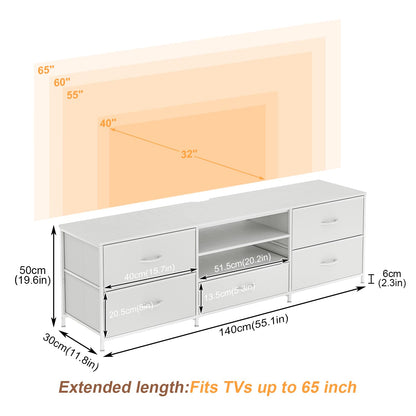 Forthcan TV Stand Cabinet, TV Unit with 5 Drawers, 140 cm, White