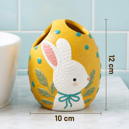 Blissilk Bunny Design Toothbrush Holder, 2 Slots Tooth Brush Holder, Resin Built Toothbrush Holders for Bathroom, Vanity Counter
