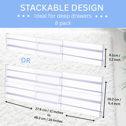 Lyfelights 8 Pack Drawer Dividers – Stackable, Adjustable & Expandable Organisers (12.2–21.4") for Deep Drawers – Clothes, Baby Items, Makeup