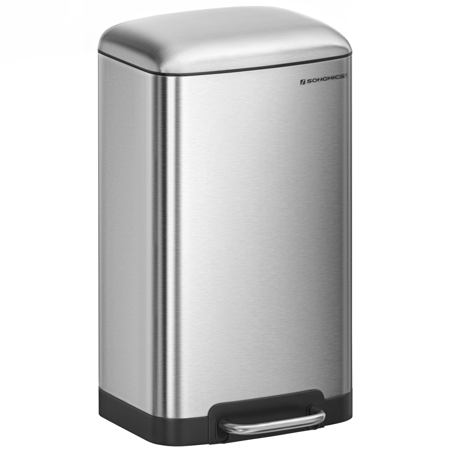 SONGMICS Rubbish Bin, 30L Trash Can, Steel Pedal Bin, with Inner Bucket and Lid, Soft Closure, Airtight, for Kitchen, Living Room, Silver Colour