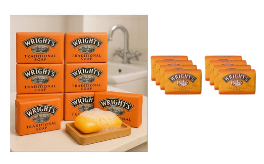 8 x 100g Wr?ght? Coal Tar Soap, for everyday skin cleansing, Suitable for All Skin Types+ Natural BAMBOO Soap Dish Storage Holder-Cleaning SET