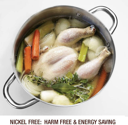 HOMICHEF Stock Pot 24.5 cm 7.6 Litre with Lid Nickel Free Stainless Steel - Mirror Polished Stockpot 7.6 Litre with Lid - Healthy COOKWARE Stockpots